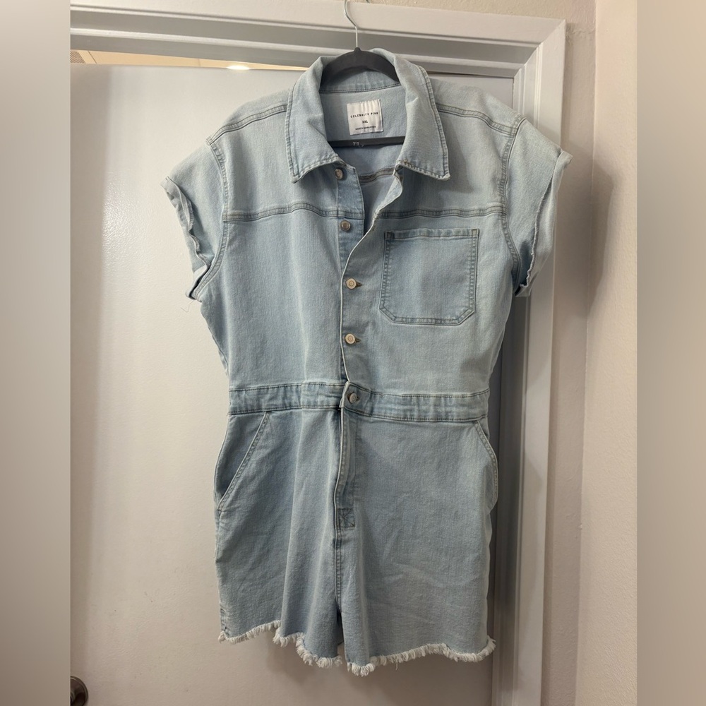 Romper Stomper Celebrity Pink Light Wash Denim Jumpsuit